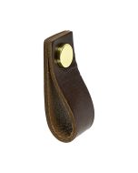 Poignée pour placard Loop - Cuir Marron / Laiton - Beslag Design